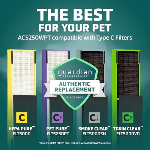 GermGuardian Air Purifier with Genuine HEPA 13 Pet Pure Filter, Removes 99.97% of Pollutants, Covers Large Rooms up to 915 Sq. ft. in 1 Hour, UV-C Light Helps Reduce Germs, 28", White, AC5250WPT - Image 5