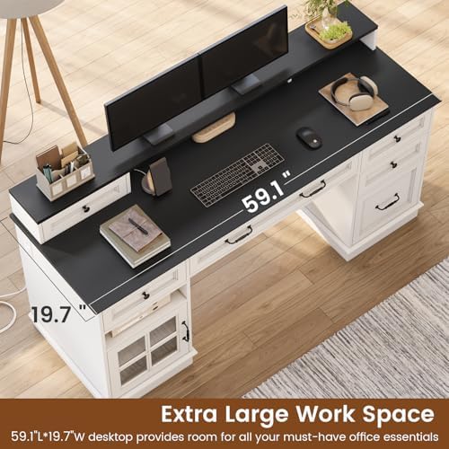 HAUOMS Farmhouse Executive Desk Computer Desk with Drawers, White - Image 3