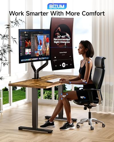 BIZUM Dual Monitor Stand for 17″-42", Heavy Duty Ultrawide Monitor Arm Dual-Monitor Mount VESA Mount with Clamp/Grommet Base, Holds 33.1lbs per Arm, Black - Image 3