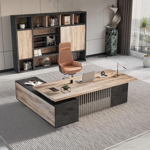 Executive Desk with Privacy Panel, Large Office Desk for Small Business, Computer Desk with Drawers & Storage Cabinets, Thick One-Piece Tabletop (Right Return, 78.7") - Image 3
