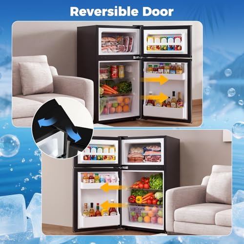 COSTWAY 3.2 Cu.Ft. Mini Fridge with Freezer, 2 Door for Office Bedroom Dorm - Image 7