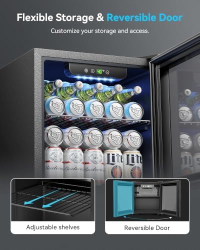 Feelfunn 50 Can Beverage Refrigerator, 1.3CuFt Mini Fridge with Glass Door - Image 6