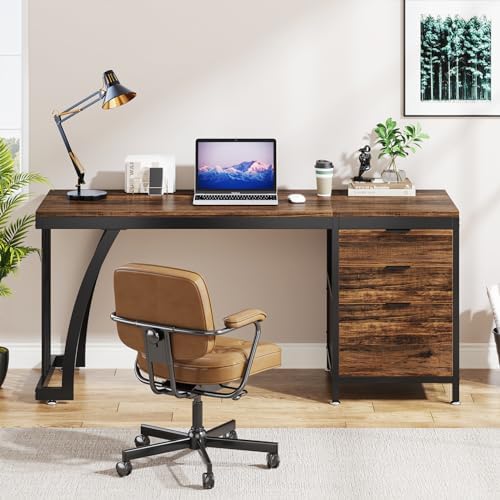 Tribesigns Computer Desk with 3 Drawers, 59-Inch PC Desk with Reversible Drawers, Industrial Study Writing Table Workstation with File Storage for Home Office, Rustic Brown - Image 6
