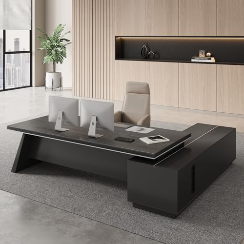 79" L-Shaped Executive Desk, Left-Return Office Desk with Drawers & Storage Cabinet, Large Black Corner Desk with Spacious Desktop for Home Office, Study, Executive Workspace by Huariifowm