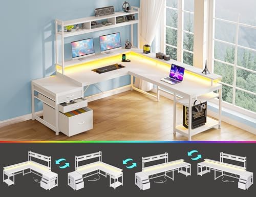 EnHomee 104''L Shaped Desk with 4 Layouts,Outlet for Two Person Home Office - Image 3