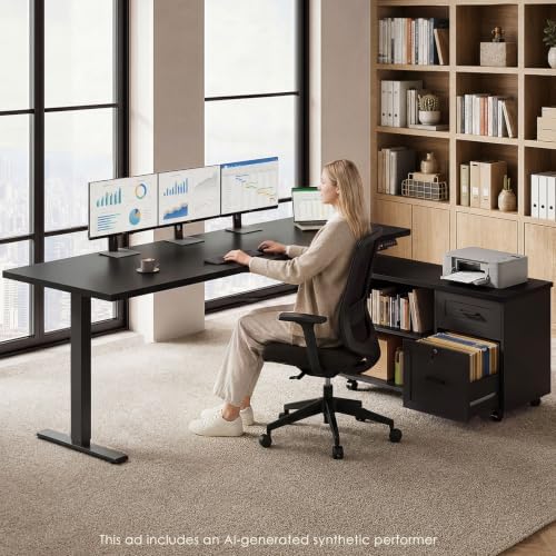 OffiGo 71 Inch L Shaped Electric Standing Desk with Cabinet Sets, Black - Image 3