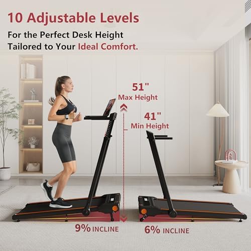 Hccsport Treadmill with Incline, 3 in 1 Under Desk Treadmill Walking Pad with Removable Desk Workstation 3.5HP Foldable Compact Walking Treadmills for Home Small Office with Wristband Remote Control - Image 2