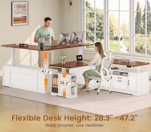SEDETA Farmhouse L Shaped Executive Electric Standing Desk with 4 Drawers - Image 3
