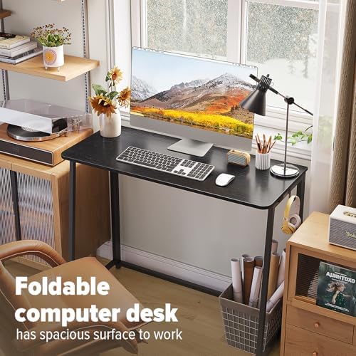 WOHOMO Folding Desk, 39.4" Foldable Computer Table for Small Spaces, Black - Image 3