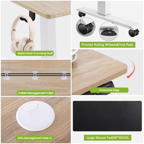 farexon 63x24 Inch Electric Standing Desk with Mouse Pad, Oak Gray - Image 5