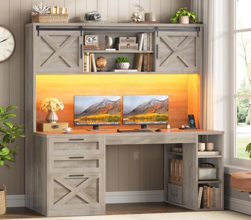 SEDETA 55.1" Farmhouse Desk with Hutch & 3 Storage Drawers by SEDETA
