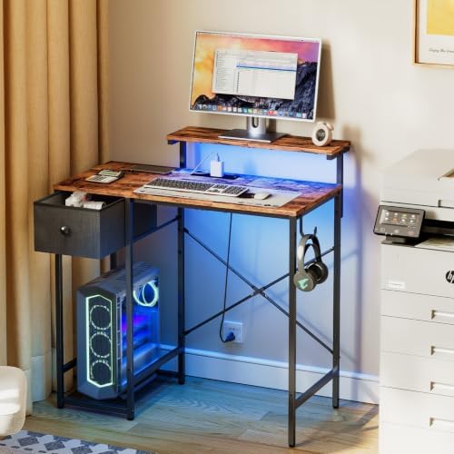 X-cosrack 33.5" Small Gaming Desk with LED Lights & Outlets, Monitor Stand - Image 2
