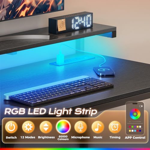 PRAISUN 55.1 Inch Gaming Desk with LED Lights & Power Outlets - Image 6