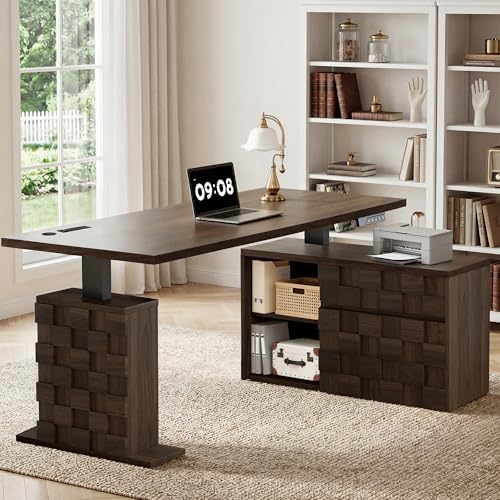 67" L Shaped Standing Desk with Drawers Electric Corner Desk Brown by Homiflex