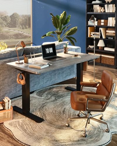 FLEXISPOT EN1 One-Piece Standing Desk, Electric Adjustable with 4 Memory Presets, 176 LBS Capacity, Stable & Quiet, Seamless Desktop for Home Office & Dual Monitors, 60"x24" Gray Wood - Image 2