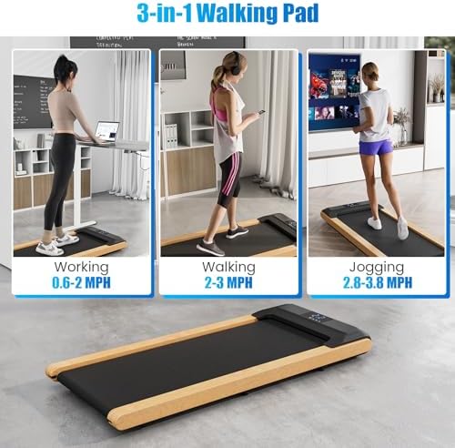 GYMAX Walking Pad, 2.25HP Under Desk Treadmill w/Smart App Control, LED Display & 7-Layer Running Belt, 0.6-3.8 MPH Compact Mini Treadmill for Office & Home, Portable Pad for Small Space - Image 2