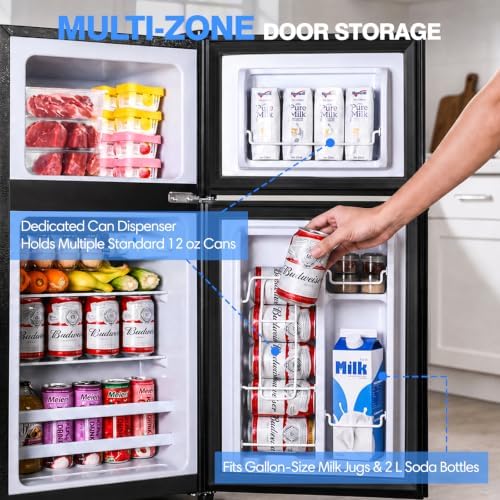 OSTBA Mini Fridge with Freezer - 3.2 Cu.ft 2-Door Upright Freezer, Compact Refrigerator with 2 Removable Shelves 7 Level Adjustable Thermostat, Removable Shelves for Bedroom Office Apartment, Black - Image 5