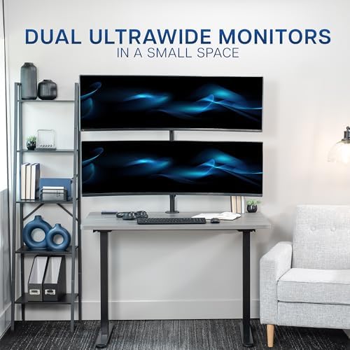 VIVO Dual Vertically Stacked Ultra-Wide Monitor Desk Mount for up to 49 inch Ultrawide Screens, Extra Tall Heavy Duty Adjustable Stand Holds 44 lbs Per Screen, Black, STAND-V202R - Image 6