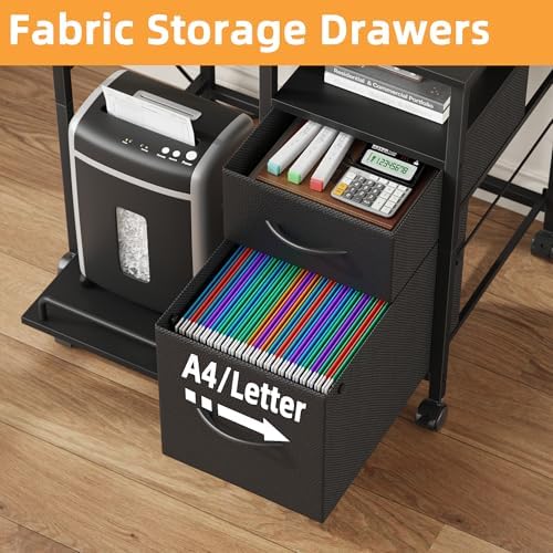 YAOHUOO Printer Stand with Power Outlet/Drawers, Printer and Shredder Stand - Image 3