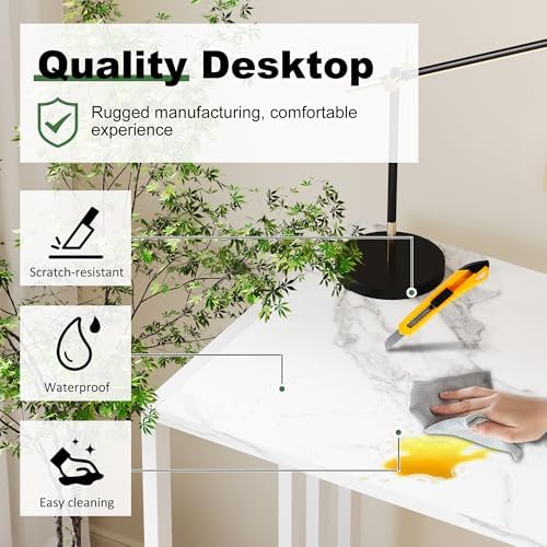Lutown-Teen 35 inch Folding Small Desk, White Marble - Image 5