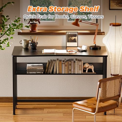 Huuger Folding Desk with Storage Shelf, 39.3 Inch Foldable Computer Table - Image 6