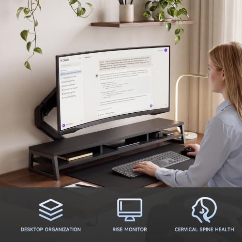 Fenge Dual Monitor Riser for Desk, Open Shelf with 3 Storage Compartments - Image 6