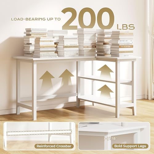 IOTXY 45" Reversible L-Shaped Office Desk with Storage Shelves, White - Image 6