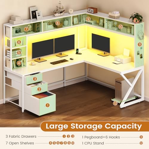 SEDETA Corner Gaming Computer Desk with Storage Drawers, Hutch, LED Lights - Image 5