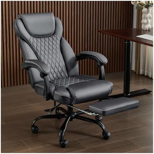 amseatec Big and Tall Office Chair with Footrest, Lumbar Support, Grey by AMSEATEC