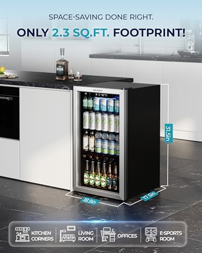EUHOMY 128 Can Mini Fridge, Beverage Refrigerator with Glass Door, Silver - Image 3