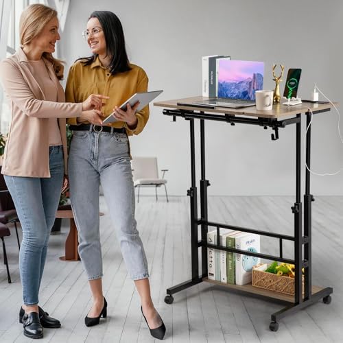 Hadulcet Rolling Stand Up Desk Adjustable Height - Portable Standing Desk with Wheels & Charging Station, Mobile Laptop Desk Small Standing Desk Drawing Table, Grey - Image 2