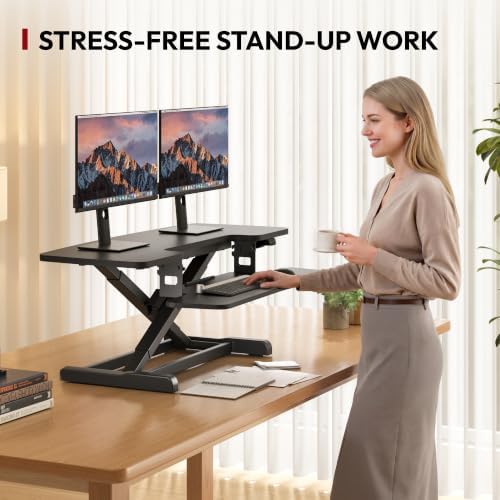 SANODESK 42" Electric Standing Desk Converter, Height Adjustable Riser for Office Home,Dual Monitor and Laptop Workstation with Large Keyboard Tray, Black Color - Image 4
