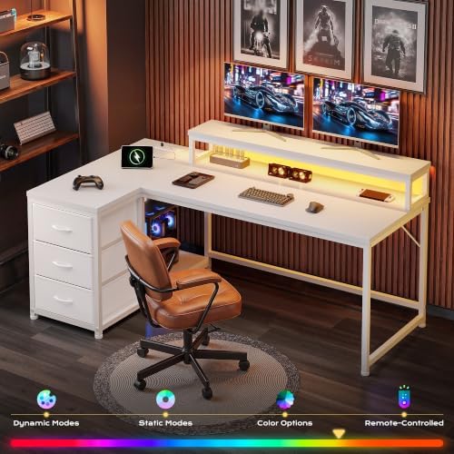 EnHomee 55" White L Shaped Desk with 3 Storage Drawers for Home Office - Image 5