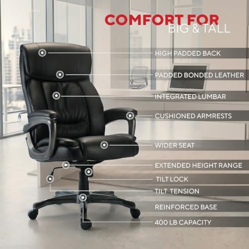 Staples Lockland Ergonomic Leather Manager Big & Tall Chair,400 lb Capacity - Image 2