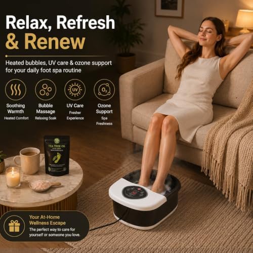 Foot Spa Bath Massager with Heat, UV Ozone & Oxygen Bubbles, Shiatsu Rollers Epsom Salt Temperature Control, Relieves Stress and Feet Pain - Home Pedicure Soaking Tub Gift for Women/Men - Image 2