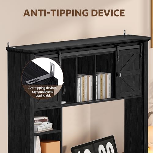 Large Desktop Bookshelf, 47.2" Desk Shelf with Sliding Barn Door - Image 6