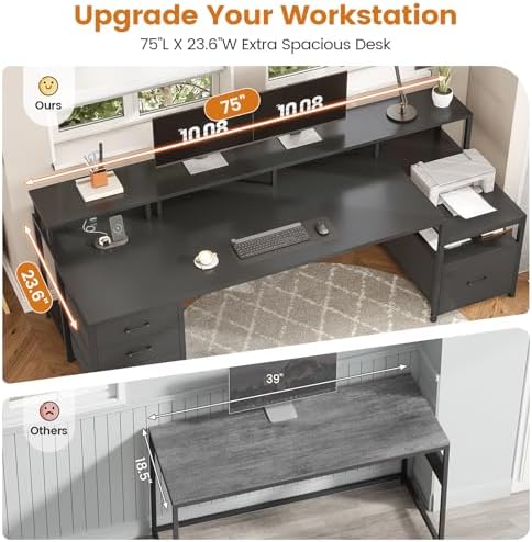 SEDETA 75'' Large Home Office Desk with 5 Drawer, Power Outlet, File Drawer - Image 5
