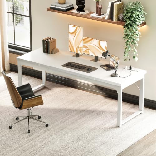 Coleshome 71 Inch Long Computer Desk with Power Outlet, Thicker Desktop & Legs, Large Heavy Duty Office Desk for Home Office & Gaming, White - Image 2