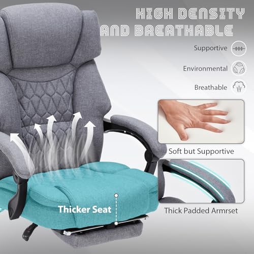 Massage Office Chair with Foot Rest 6 Points Vibration and Heat Home Office Desk Chairs for Heavy People 400lbs Reclining Managerial Chairs Ergonomic Executive Chair (Grey) - Image 5