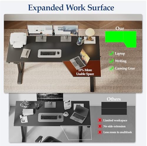 Klicelor L Shaped Standing Desk 59 x 35.4 Inch, Electric Height Adjustable Corner Desk for Home Office Workstation, Ergonomic Sit Stand Computer Table with Memory Controller, Black - Image 4