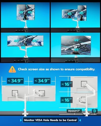 ARES WING White Ultrawide Dual Monitor Mount with USB A/C for 17 to 49 Inch - Image 4