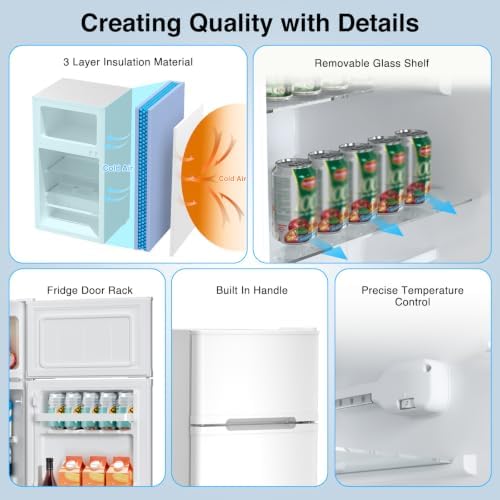 Kismile 2.5Cu.Ft Mini Fridge with Freezer Compact Refrigerator Double Door - Image 4