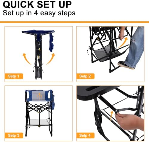 Romswi 2 Pack 30" Extra Tall Folding Camping Chairs, Heavy Duty Director Chairs with Side Table, Cup Holder & Storage Pocket, 400 LBS Support, Portable Outdoor Chairs for Camping, Sports, Events, Blue - Image 6