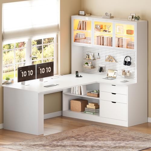 SEDETA L Shaped Corner Gaming Desk with 3 Wood Drawer and Large Bookshelf - Image 3