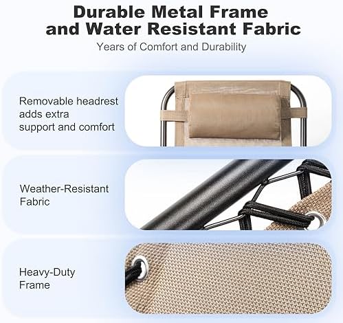 Nazhura Set of 2 Relaxing Recliners Patio Chairs Adjustable Steel Mesh Zero Gravity Lounge Chair Beach Chairs with Pillow and Cup Holder Khaki (Kahki) - Image 5