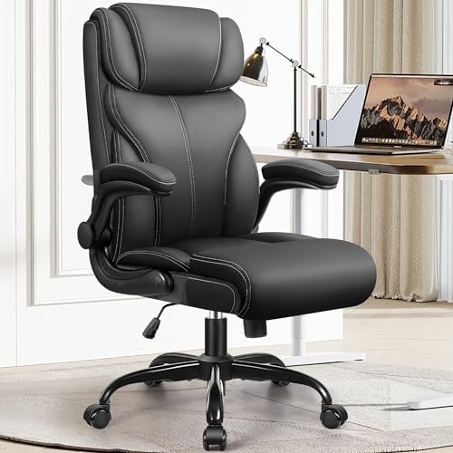 HeroSet Office Chair, Ergonomic Big and Tall Computer Desk Chairs, Executive Breathable Leather Chair with Adjustable Flip-up Armrests, Lumbar Support Swivel PC Chair with Rocking Function,Matte Black by HeroSet