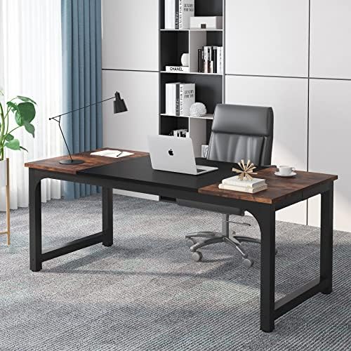 Tribesigns 70.8”Executive Desk, Large Office Computer Desk with Thicken Frame, Modern Simple Workstation Business Furniture for Home Office, Rustic Brown/Black by Tribesigns