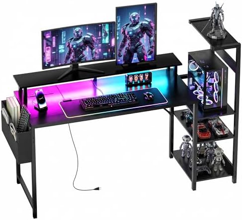 Gaming Desk 54 Inch Computer Table with Storage Shelves & Monitor Stand by APICIZON