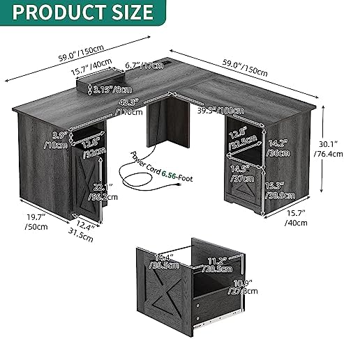 YITAHOME L Shaped Desk with Power Outlets - Image 3