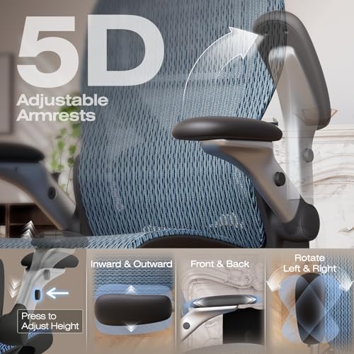 ELABEST X100 Ergonomic Mesh Office Chair with Footrest, Big and Tall Home Desk Chair with 5D Flip-Up Arms, Adjustable 3D Lumbar Support, Gaming & Executive Computer Chair (Oaxaca Blue) - Image 4